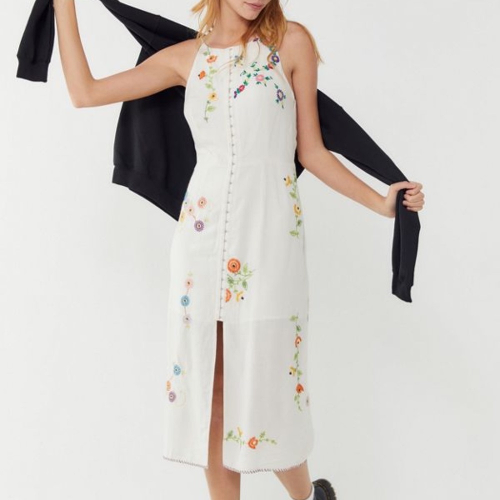 UO Josie Floral Linen Midi Dress